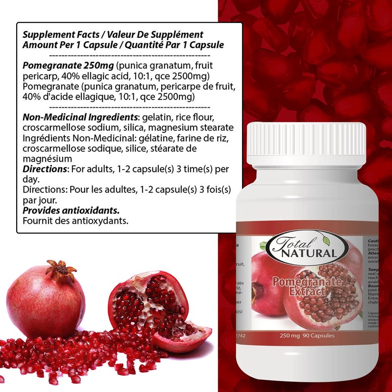 Pomegranate Extract 250mg 90c [1 bottle] by Total Natural, Kidney