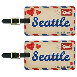 Graphics & More Air Mail Postcard Love for Seattle Luggage Suitcase Carry-on Id Tags, White