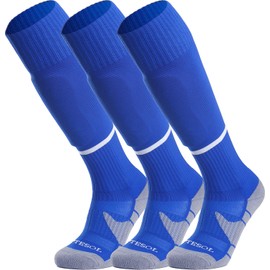 APTESOL Youth Soccer Socks Knee High Team Sport Cushion Sock Women Men Long Tube Cotton Athletic Compression Socks (3-Pair Blue-B,X-Small)