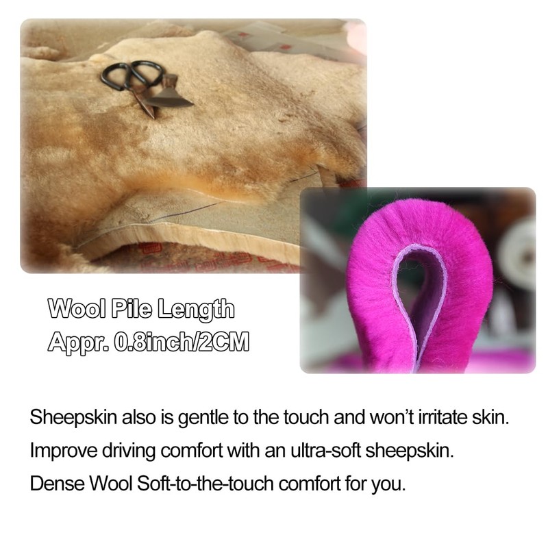 AOGELAN Fluffy Fuzzy Genuine Sheepskin Car Seat Belt Covers for