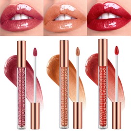 Ofanyia Hydrating Lip Glow Oil, Plumping Hyaluronic Acid Lip Gloss Set, Long Lasting Lip Gloss Tinted High Shine Liquid Lipstick Set, Lip Tint Lip Care (3 Colors)