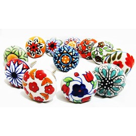 Mix of Vintage Ceramic Knobs, Pack of 12, Flower Design Knobs for Doors, Cupboards, Drawers