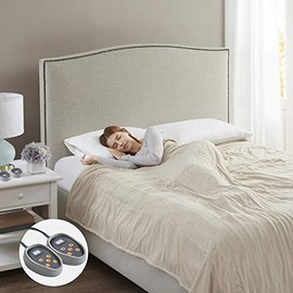 Beautyrest Electric Ribbed MicroFleece Luxury Soft Heated Blanket - Secure Comfort Technology - 20-Setting Heat Controller For Bed or Couch, Full, Beige