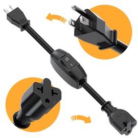 Heavy Duty On/Off Switch Extension Cord 12-AWG 15A Household Plug Male to Female T Blade Adapter Cable with Heavy Duty Double Break 20A 125V Inline Switch, L=32CM