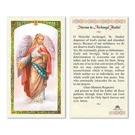 Gifts by Lulee, LLC Novena Prayer to Archagel Jhudiel to Obtain a Special Favor Laminated Italian Prayer Card with Gold Accents