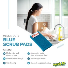 Scrub Doctor Scrub Pads - Commercial Grade Scrubber Sponge, Reusable Eco-Friendly Cleaning Supplies (Blue - Medium Duty, 6 Pack)