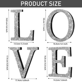 4 Pcs Independent Crystal Letters Crushed Diamond Decor Silver Wall Decor Mirrored Glam Decor Bling Home Love Sign for Mantel Desk (Love Style)