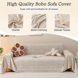 ROOMLIFE Sofa Covers for 3 Cushion Couch Boho Style Block Sectional Couch Covers Practical Futon Sofa Slipcover Versatile Couch Cover Blanket for Dogs Cats Couch Protector, 71"x118"