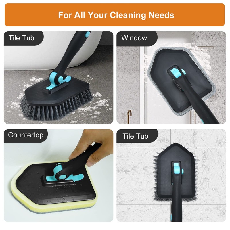 Long Handled Scrub Brush for Shower,3-in-1 Cleaning Brushes with 3