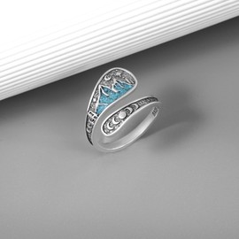 qielizhu Sun and Moon Spoon Rings 925 Sterling Silver Moon Thumb Rings for Women Vintage Turquoise Mountain Ring Adjustable, Sterling Silver, Turquoise