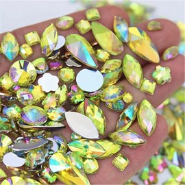 1000pcs Mixed Sizes AB Craft Gemstone Flatback Acrylic Rhinestones Face Gems Jewels for DIY Costume Making Cosplay Clothes Nail Crafting Embellishments Gems Decorations (12 Lemon Yellow AB)