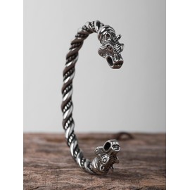 HAQUIL Silver Plated Stainless Steel Viking Berserker Bear Head Cuff Bracelet for Men, Viking Jewelry Gift