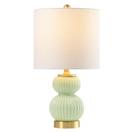 JONATHAN Y JYL1099F Daphne 20" Contemporary Transitional Metal/Glass Ribbed Gourd LED Table Lamp Bedroom, Living Room, Office, Dining Room, Mint Green/Brass Gold