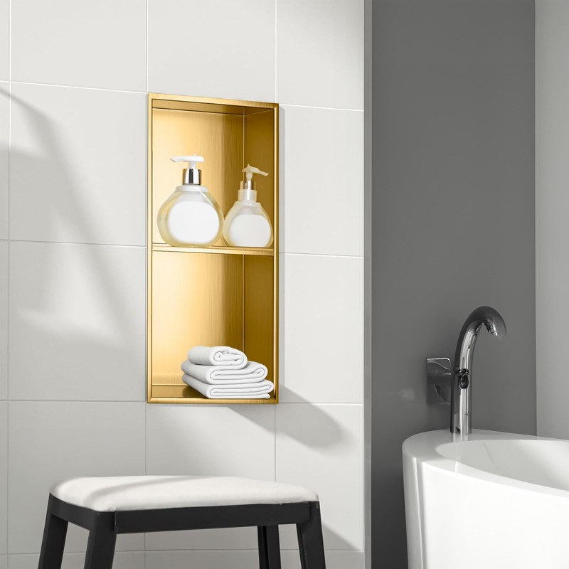 SaniteModar Shower Niche 12" X 24", Brushed Gold Stainless Steel