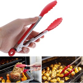 MTQ - Pinzas de Cocina, 3 PIEZAS Pinzas de Acero Inoxidable con Seguro, Kit de Pinzas de Silicona de 7 9" y 12 con Puntas de Silicona Antiadherentes, Alta Resistencia al Calor a 480 ° F Rojo)