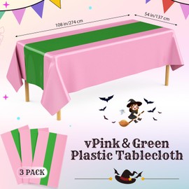 Oudain 3 Pcs Witch Princess Theme Party Pink & Green Party Tablecloth 54 x 108 Inch Plastic Rectangle Tablecloth Waterproof Table Cover for Witch Princess Theme Birthday Decoration