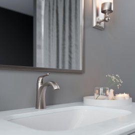Pfister Willa Bathroom Sink Faucet, Single Control, 1-Handle, Single Hole, NSF Certified, Spot Defense Brushed Nickel Finish, LF042MALGS