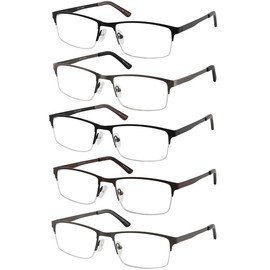 EYECEDAR Amcedar 5 Stuks Lesebrille Herren Quadratischer Rahmen Federscharniere Metall Grau Edelstahl Material Lesebrille +1.50