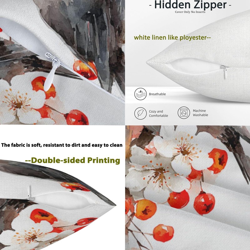 Doobicy Christmas Robin Bird Pillow Covers 18x18 Set of 2
