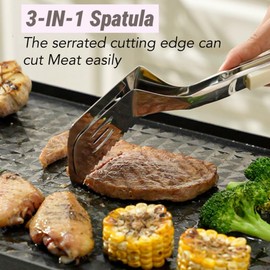 Jrsoul He 13.5-inch Anti-Scald Serrated Spatula Tongs Multi-Functional Stainless Steel Cooking Tongs, suitable for flipping steaks fish bread burgers barbecue pancakes pies and pizza. (Black)