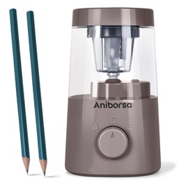 Aniborsa Electric Pencil Sharpener, Helical Blade Automatic Pencil Sharpener, Battery/USB Cord Operated Adjustable Sharpness for 6-8 mm Pencil, Classroom, School, Office, Home, Gray