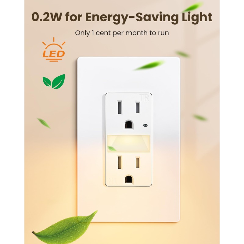 SURAIELEC 15AMP Outlet with Nightlight, Dusk to Dawn Guide Light,