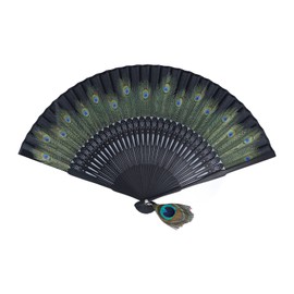 Hand Folding Fan, Black Peacock Handheld Folding Fan Chinese Fan Wood Hand Fan with Tassel for Wall Decoration Wedding Birthday Gifts