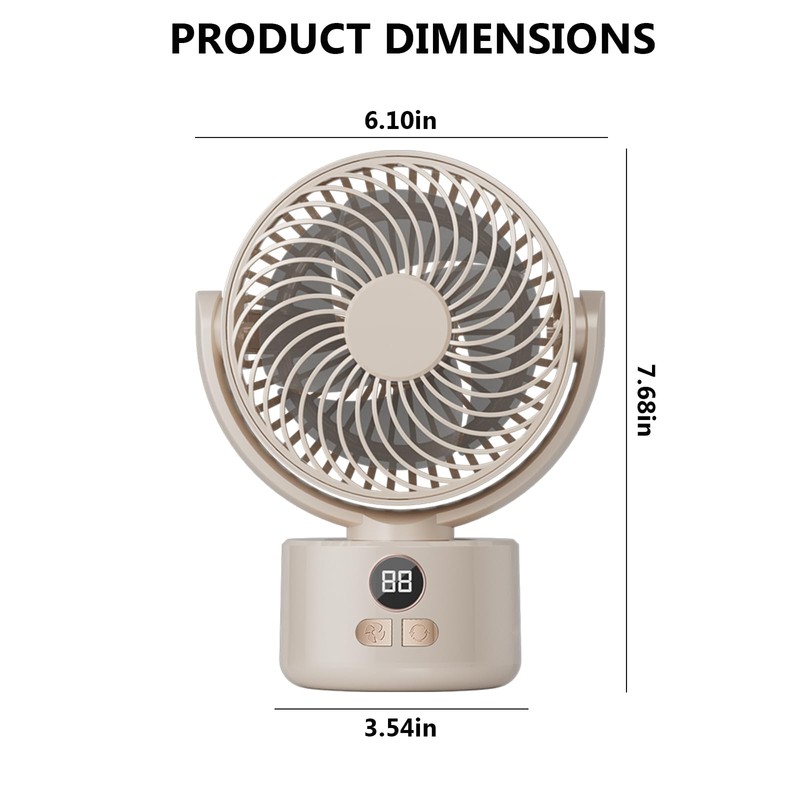 SYBOYEGE 3-Speed USB Desktop Fan with 3600mAh Battery | Quiet