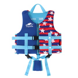 Gogokids Kids Swim Vest, Floaties for Toddler Learn to Swim, Float Jacket with Adjustable Safety Strap, Pool Floation Swimwear for Boys Girls 20-70 lbs, Age 1-9 Years, Blue Stripes, S