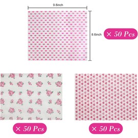 Bethany Home 150 Pack Wax Paper Cooking Sheets Baking Paper Oilproof Paper Wrapping Christmas Wax Paper Sheets Sandwich Wrap Paper Wrapping Tissue Food Basket Food Picnic Paper (Valentine's Day Theme)