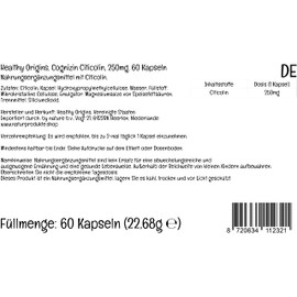 Healthy Origins, Citicoline CDP Choline with Cognizine, 250 mg, 60 Vegan Capsules, Laboratory Tested, Gluten Free, Soy Free, Vegetarian