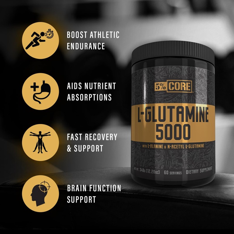 5% Nutrition Core L-Glutamine 5000 Supplement w/L-Alanine | Immune &
