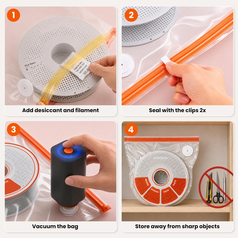 20 PCS U-Shaped 3D Filament Storage Bags Kit, 3D Printer