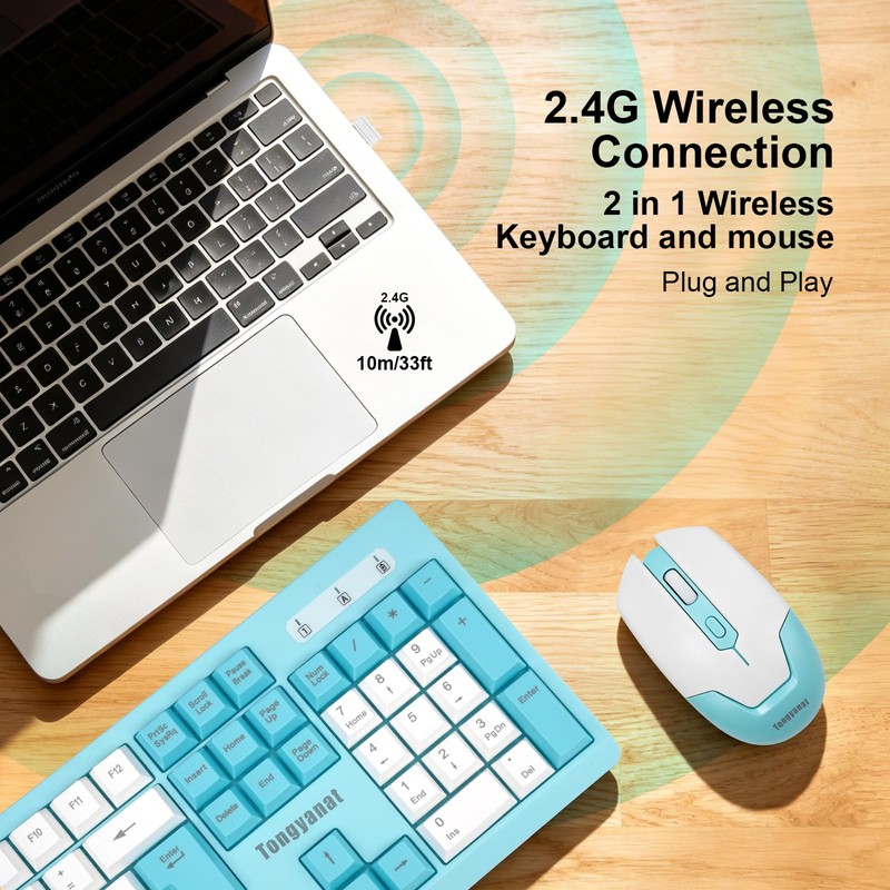 Tongyangat Wireless Keyboard and Mouse Combo, 2.4G Full-Size Keyboard Mouse