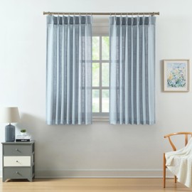WEST LAKE Short Dusty Blue Bailey Pinch Pleated Curtains 63 Inches Long,Semi Sheer Linen Textured Living Room Bedroom Drapes,Farmhouse Light Filtering Back Tab Window Treatment,40" Wx63 L,2 Panels