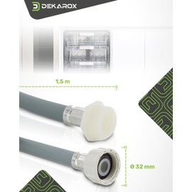DEKAROX Inlet Hose Extension 1.5 m Straight 3/4 Inch Cold Water 25 °C 90 Bar Burst Pressure for Washing Machine Dishwasher