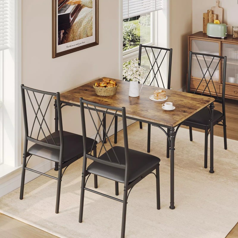 Jojoka Dining Set Table with 4 Upholstered Chairs for Small