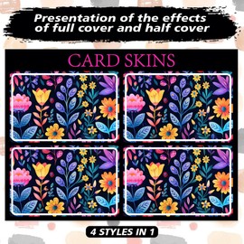 Peacoblue Bank Card Sticker Colorful Flowers Illustrations Credit Debit Card Custom Skin Cover Protector, 4 Styles Scratch-Proof and Aesthetic Decal for Most Popular EBT Transportation Key Card