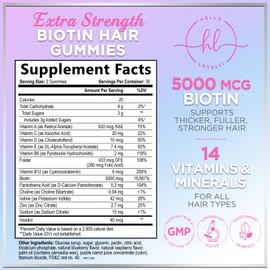Hair Vitamins Gummies - Biotin 5000 mcg with Vitamin E, C & Zinc, Hair Growth Vitamins for Women & Men - Stronger, Beautiful Hair, Skin & Nails Supplement, Non-GMO & Gluten-Free - 60 Gummy Bears