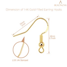 BEADNOVA Fish Hook Earring Hooks 4pcs 14k Gold Filled Earring Findings with Backs for Ear Wire Supplies Ear Posts Making DIY (4pcs Earwires and 4 pcs Backs)