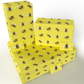 Luxury ECO Gift Wrap - 6 sheets/tags - Yellow Bees - Birthday - Recycled & Recyclable Wrapping Paper - Re-wrapped