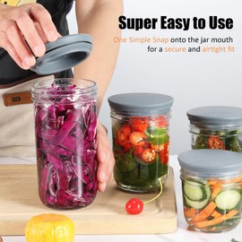 Silicone Fermenting Lids for Wide Mouth Mason Jars Airlock Fermentation Jar Lids Reusable Mason Tops Fermentation Kit for Kimchi, Sauerkraut & Fermented Pickles, 4 Pack