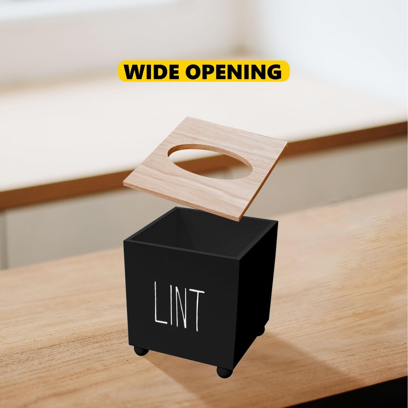 Farmhouse Wooden Lint Holder with Lid - Dryer Lint Trash