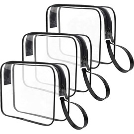 CGBE Transparent Cosmetic Bag 3 Pieces Makeup Bag Handbag Cosmetic Bag Toiletry Bag Transparent with Zip for Travel Toiletries Women Men, 3pcs-black