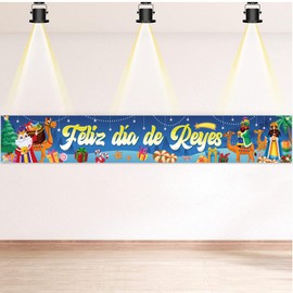 DPKOW Largo Feliz día de Reyes Pancarta para Reyes Magos Decoración, Navidad Reyes Magos Interior Exterior Jardín Decoración, 270 x 40 cm