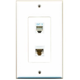 Wallplate City DecorZ - 1 Port Phone RJ11 RJ12 White1 Port CAT6 White Wall Plate Decorative