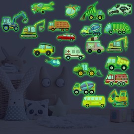 AIBAOBAO Glow in The Dark Vehicles Wall Stickers Transport Cars Theme Fluorescent Stickers Peel and Stick Road Signs Car Wall Art Decals for Kids Bedroom Playroom Baby Nursery (3 Sheets)