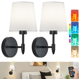 A1A9 Rechargeable Wall Sconces Set of 2, Black Cordless Battery Operated Sconce with Dimmable LED Bulb and Remote, 13 Colors Wall Lights for Bedroom Living Room Hallway