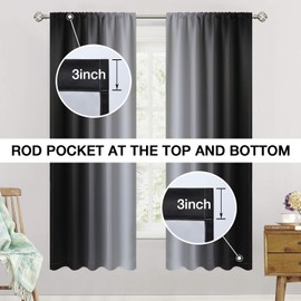 SimpleHome Ombre Room Darkening Curtains for Living Room,Rod Pocket Light Blocking Gradient Black to Greyish White Thermal Insulated Window Curtains Drapes for Bedroom, 2 Panels, 52x63 inches Length