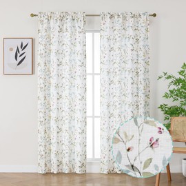 Chyhomenyc Roman Linen Blend Curtains 84 Inch Length 2 Panels Set, Light Filtering Floral Curtains Printed Drapes for Living Room, Rod Pocket Textured Window Treatment, 38Wx84L Inch, 2 PCS